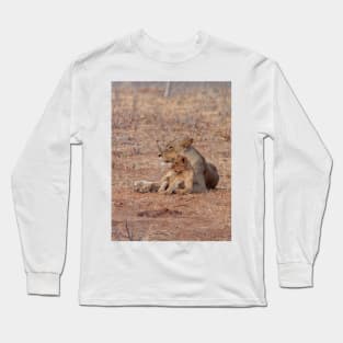 Lioness and Lion Cub Snuggle Together Long Sleeve T-Shirt